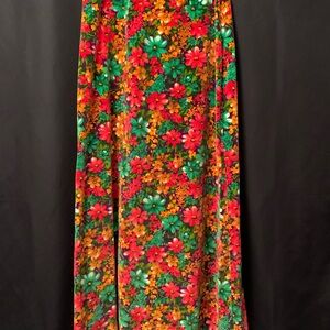 Vintage Velvet Floral Maxi Skirt - Red, Green, Orange